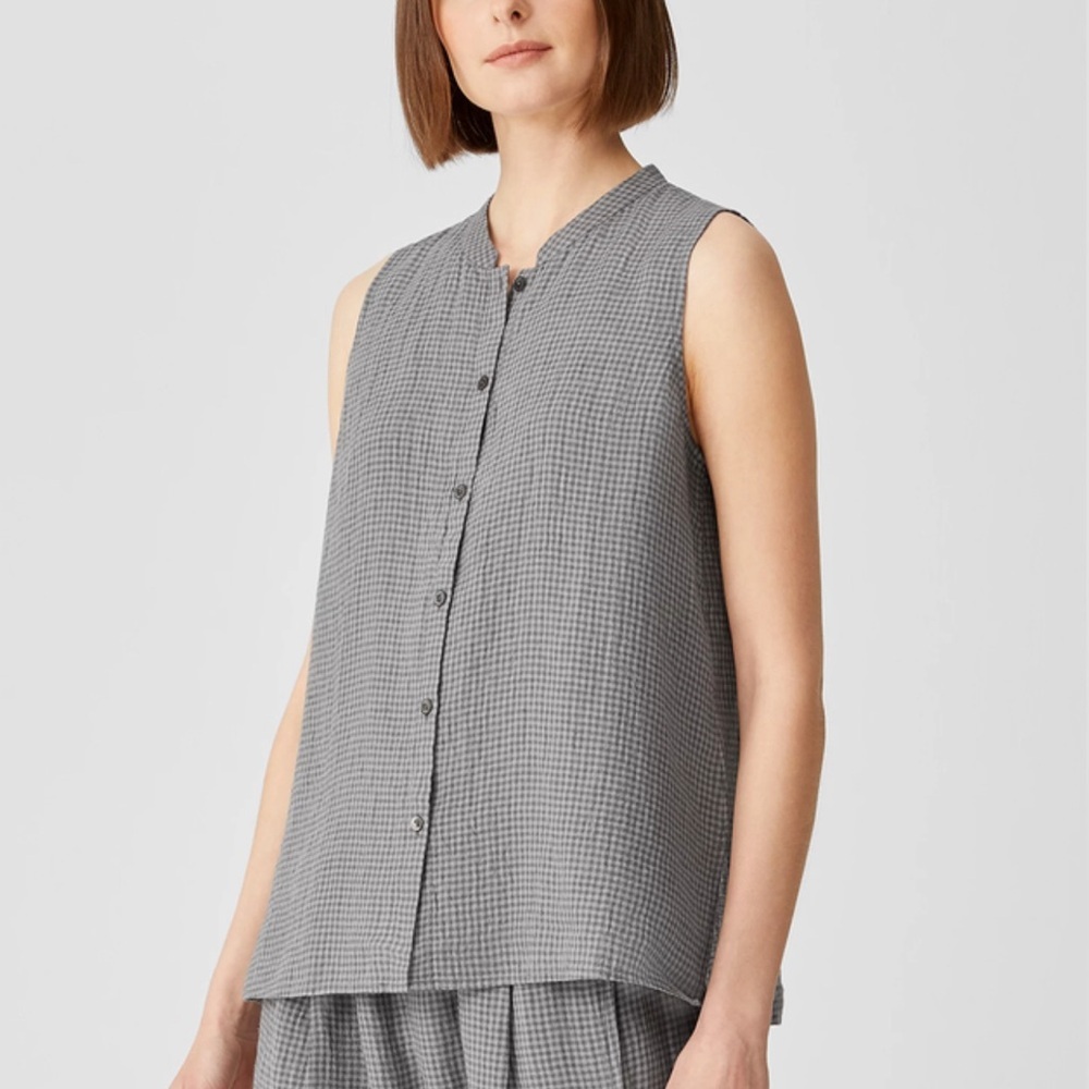 Eileen Fisher Puckered Organic Linen Sleeveless Shirt - M